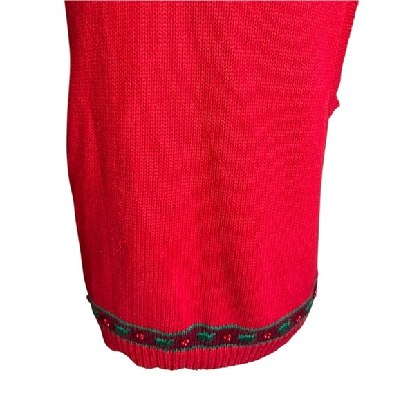 Jennifer Moore Festive Ugly Christmas Sweater Vest Women's L Red Hand Knitted - Picture 6 of 17
